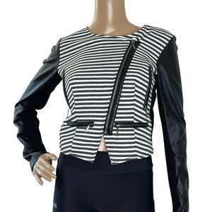 XOXO black white stripe faux leather jacket small